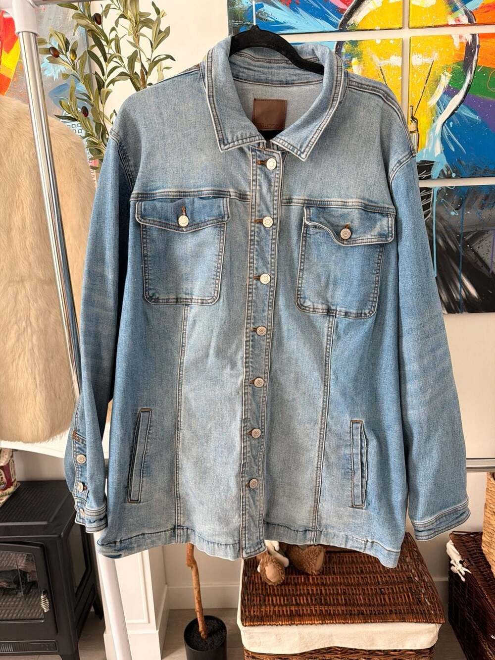 Women’s Denim Jacket Shacket Size 3X Light Wash Button Down Jacket